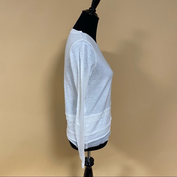 Atwell Spa White Cotton Frayed Tiered Long Sleeve Top Leah Tee Size S - Picture 6 of 8